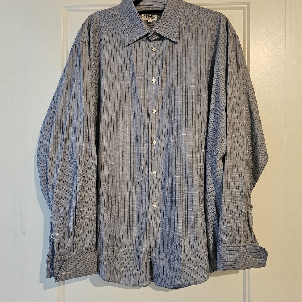 Giorgio Armani Le Collezioni Men's Pinstriped Button Down Oxford size 17